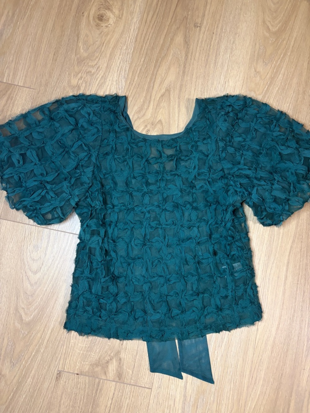 Anthropologie Teal Textured Puff-Sleeve Blouse